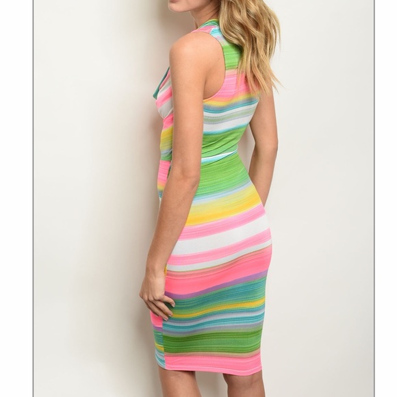 Striped, Draped Neck Fitted Dress - Picture 16 of 16